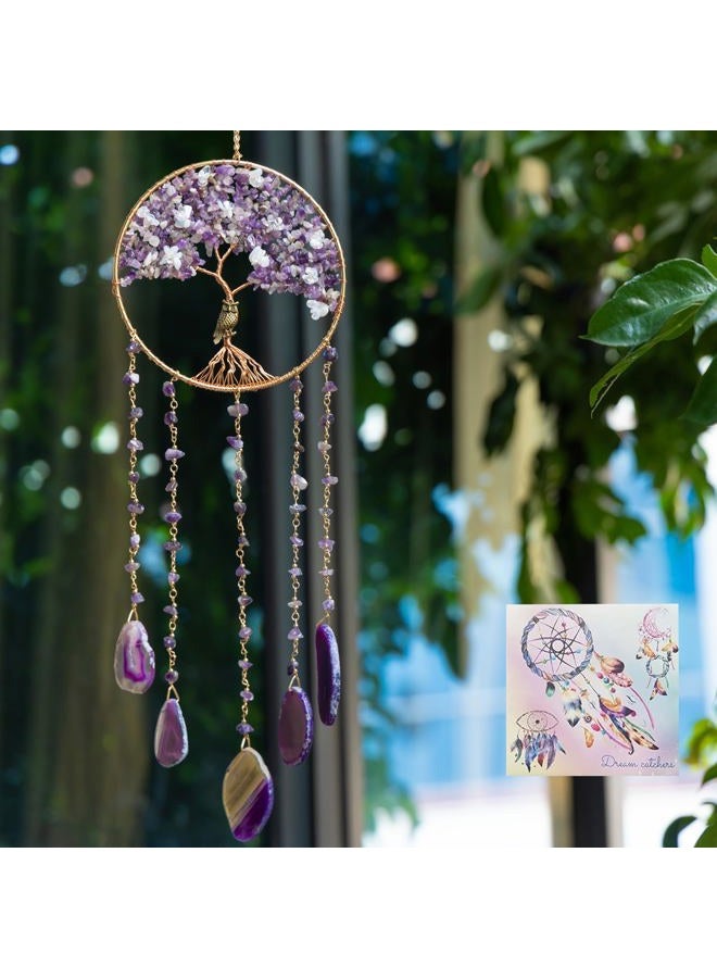 Dreamsum Purple Tree of Life Dream Catchers with Agate Pendant Natural Dream Catchers for Aunt Wall Decor Handmade Dreamcatcher Wall Hanging Ornament for Bedroom Living Room Home Decor - Image 1