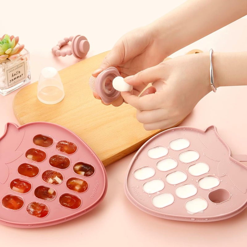 PandaEar 2 Pack Baby Breastmilk Popsicle Molds Silicone Nibble Freezer Tray with Lid Baby Fruit Food Feeder Teether Tray 13 x 05 oz Baby Food Storage Container for Homemade Baby Food - Image 2