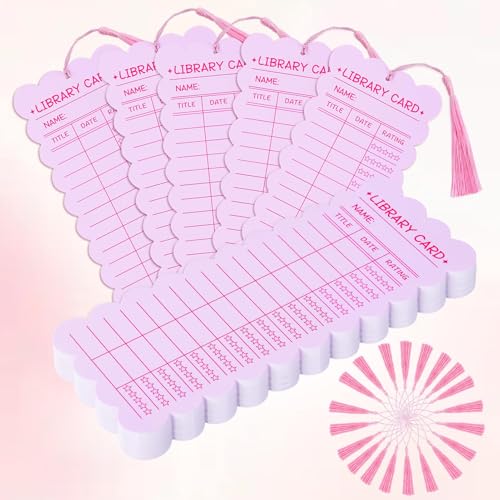 NRWRTY 50 PCS Reading List Bookmarks Book Tracker with 50 Bookmark Tassels Reading Log Bookmark 3 x 8 Inch Pink Library Card for Reading for Teacher Women and Book Lovers (100 PC Pink) - Image 1