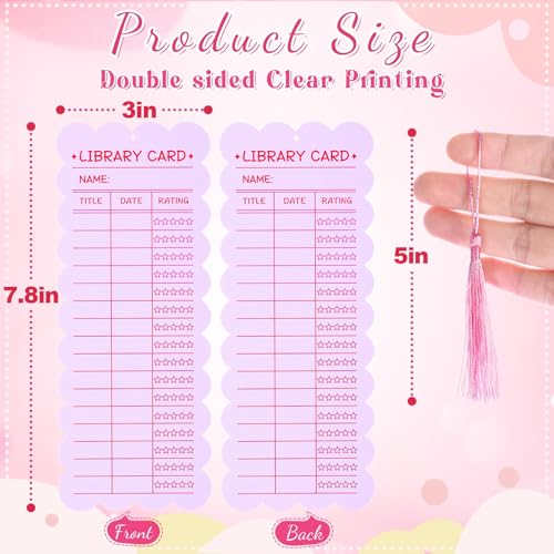 NRWRTY 50 PCS Reading List Bookmarks Book Tracker with 50 Bookmark Tassels Reading Log Bookmark 3 x 8 Inch Pink Library Card for Reading for Teacher Women and Book Lovers (100 PC Pink) - Image 3