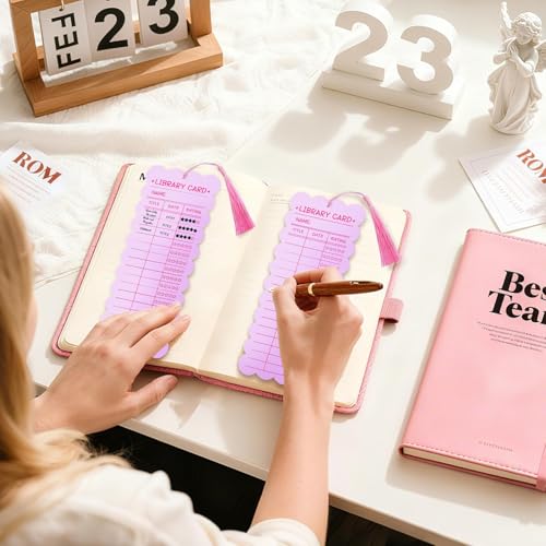 NRWRTY 50 PCS Reading List Bookmarks Book Tracker with 50 Bookmark Tassels Reading Log Bookmark 3 x 8 Inch Pink Library Card for Reading for Teacher Women and Book Lovers (100 PC Pink) - Image 2