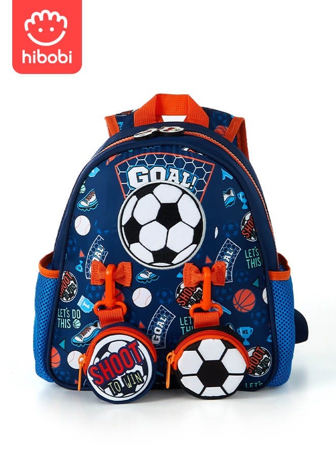 hibobi School Bags for Boy, Children's Bags, Boy Kids Backpack Primary School Bag Football with Two Separate Small Pockets and Side Pockets - Image 1