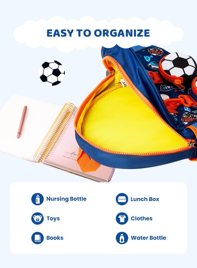 hibobi School Bags for Boy, Children's Bags, Boy Kids Backpack Primary School Bag Football with Two Separate Small Pockets and Side Pockets - Image 3