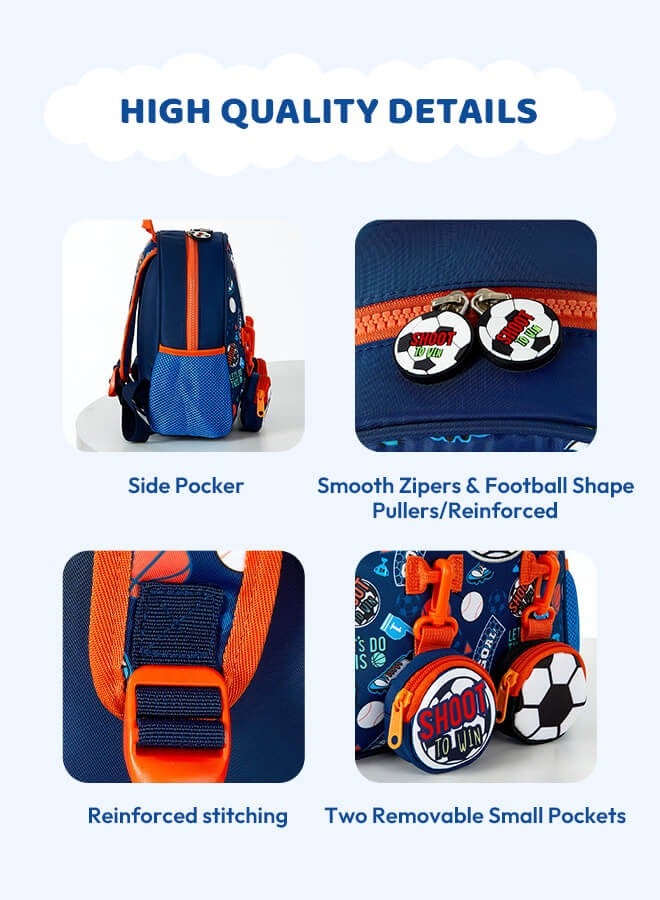 hibobi School Bags for Boy, Children's Bags, Boy Kids Backpack Primary School Bag Football with Two Separate Small Pockets and Side Pockets - Image 4