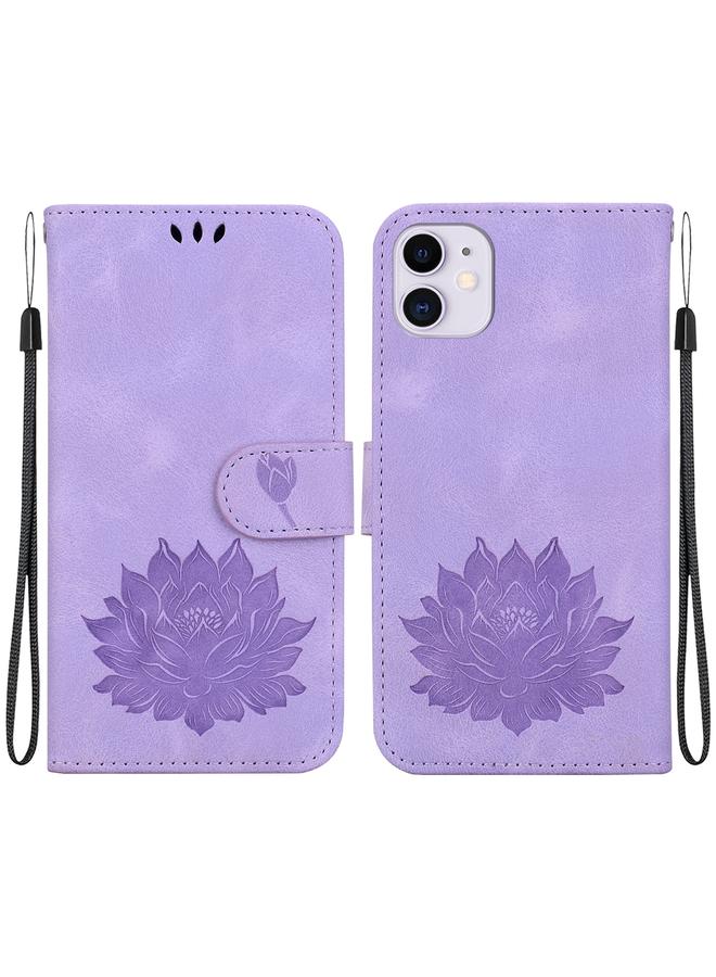 زبون جراب هاتف iPhone 11 من الجلد المنقوش بنقشة لوتس - Image 1