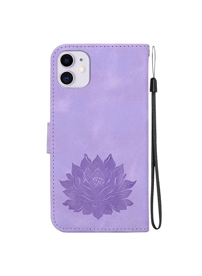 زبون جراب هاتف iPhone 11 من الجلد المنقوش بنقشة لوتس - Image 3