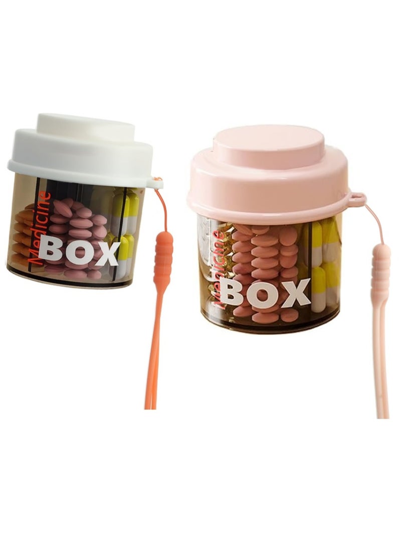 يالونج قطعتان منظم زجاجات أقراص صغير محمول بأربعة أقسام، تصميم مانع للاختلاط، فتحات واسعة، لون أسود، حافظة أقراص شخصية للسفر، مناسبة للجيب، لحفظ الفيتامينات والأدوية والمكملات الغذائية وزيوت السمك (وردي) - Image 1