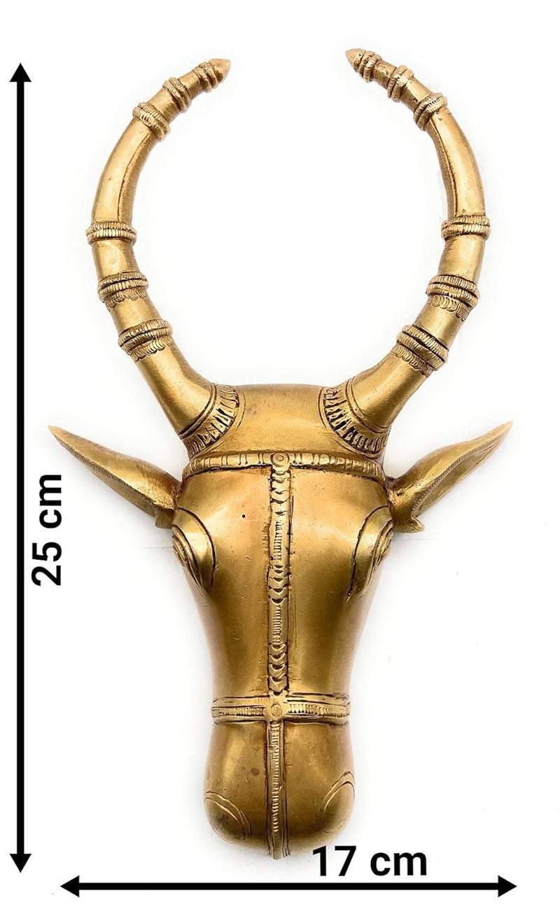 Bhunes Brass Bull Head Wall Hanging Ox Face Wall Decor Nandi Sculpture ArtsGold 10 Inch 1 Piece - Image 5
