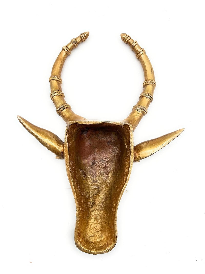 Bhunes Brass Bull Head Wall Hanging Ox Face Wall Decor Nandi Sculpture ArtsGold 10 Inch 1 Piece - Image 4