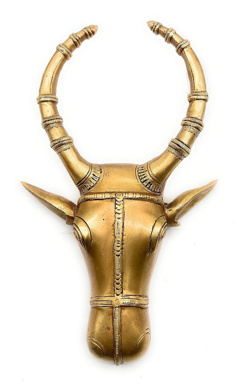 Bhunes Brass Bull Head Wall Hanging Ox Face Wall Decor Nandi Sculpture ArtsGold 10 Inch 1 Piece - Image 1