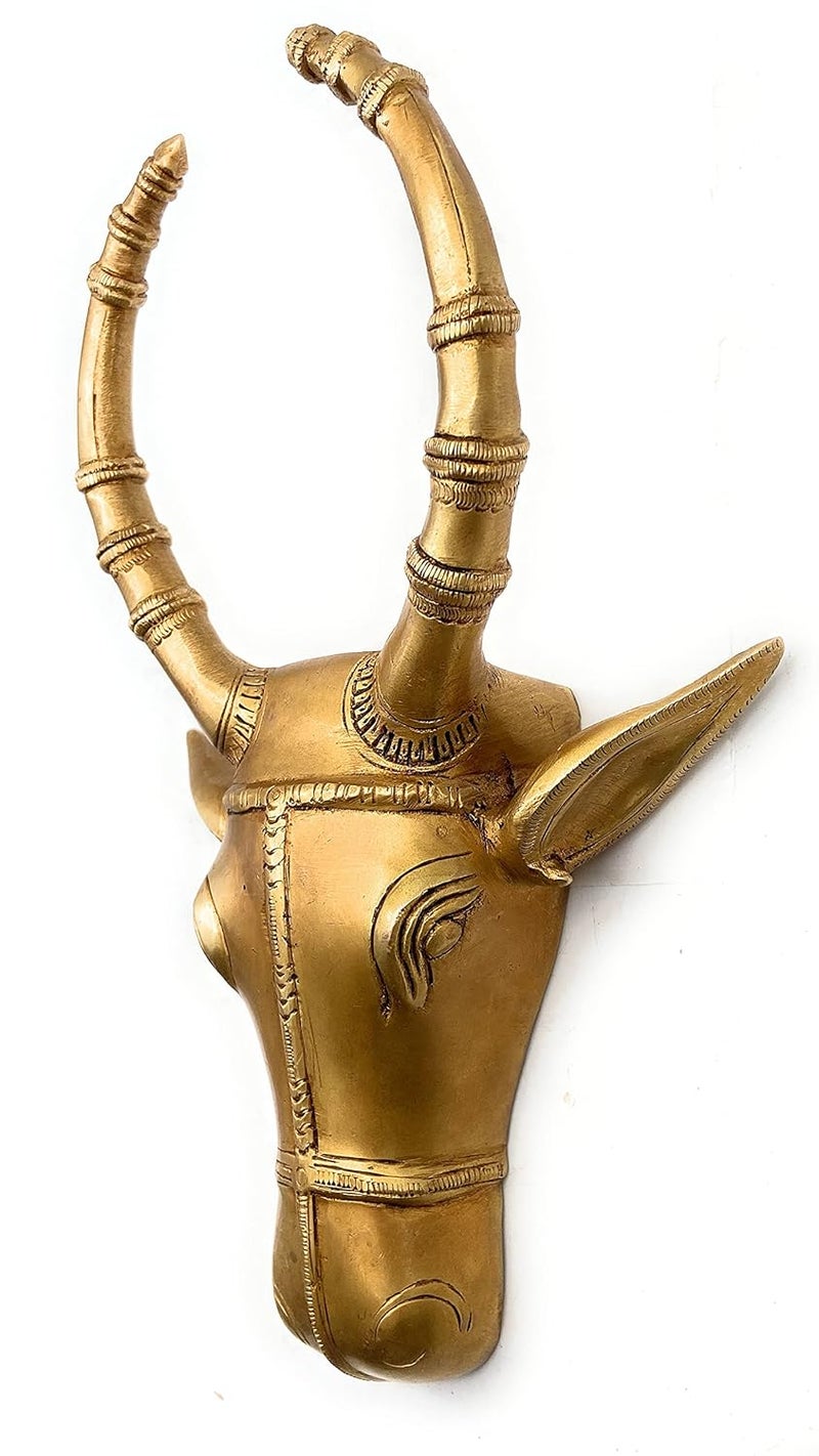 Bhunes Brass Bull Head Wall Hanging Ox Face Wall Decor Nandi Sculpture ArtsGold 10 Inch 1 Piece - Image 3
