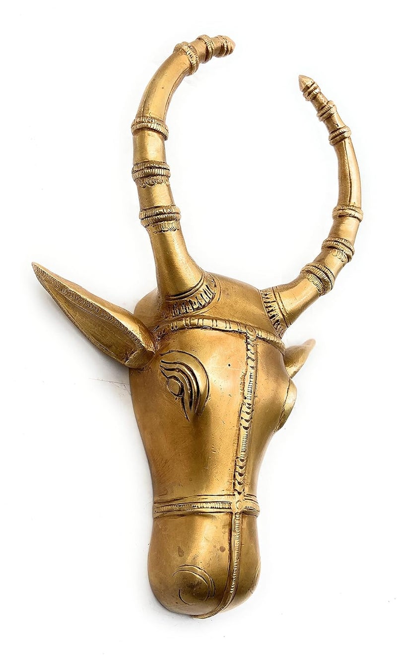 Bhunes Brass Bull Head Wall Hanging Ox Face Wall Decor Nandi Sculpture ArtsGold 10 Inch 1 Piece - Image 2
