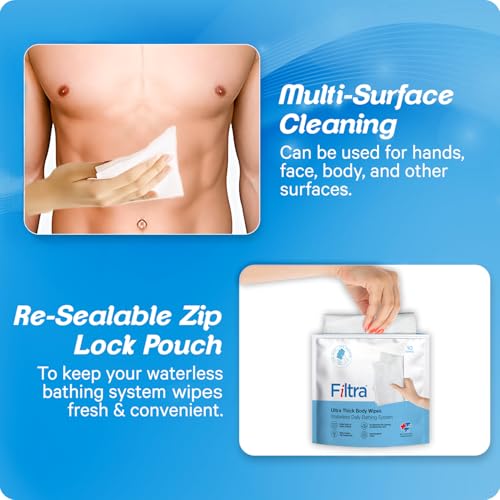 Filtra® Ultra Thick Body Wipes | Pre-Moistened & Extra Large for Body Sponging, Bed Bath & Post-Workout Freshness | Mildly Scented | Re-Sealable Zip Lock Pouch of 10 (Pack of 1) - Image 4