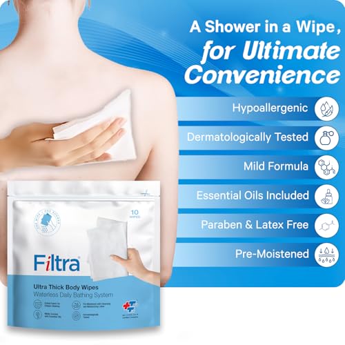 Filtra® Ultra Thick Body Wipes | Pre-Moistened & Extra Large for Body Sponging, Bed Bath & Post-Workout Freshness | Mildly Scented | Re-Sealable Zip Lock Pouch of 10 (Pack of 1) - Image 3