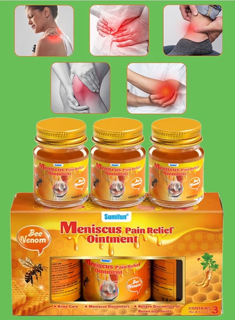 Sumifun 3Pcs Meniscus Pain Relief Ointment Joint Pain Relief Cream Knee Care Bee venom Balm for Joint Care Treatment Gel Cream Bee Venom Pain Relief Cream 3x15g - Image 1