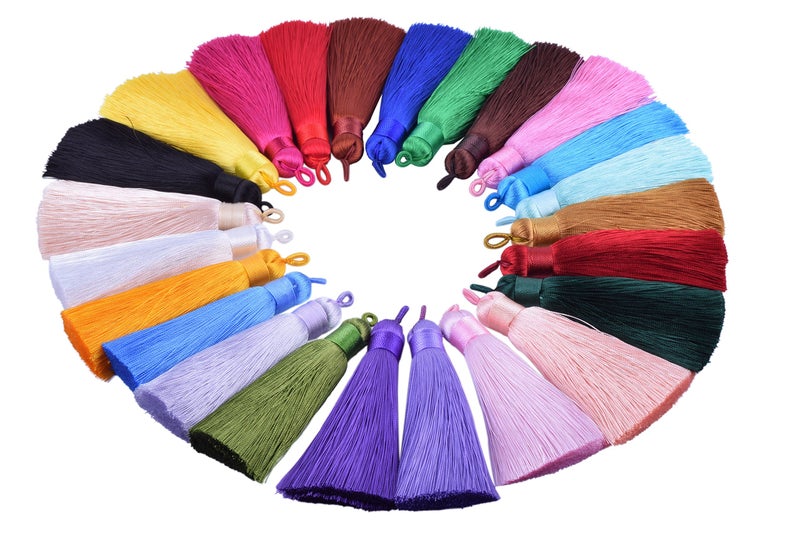 KONMAY 10pcs 3.4''(8.5cm) Handmade Imitation Silk Tassels with Hanging Loop for Jewelry Making (Mixed Randomly)