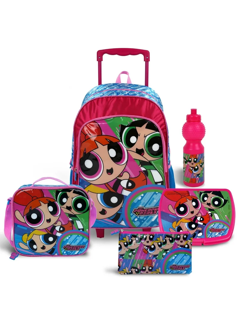 وارنر بروس 5-in-1 Trolley School Bag Set - Ergonomic Backpack, Water Bottle, Lunch Box, Insulated Bag & Pencil Case, Lightweight & Durable, for Girls 6+, Perfect for School & Travel