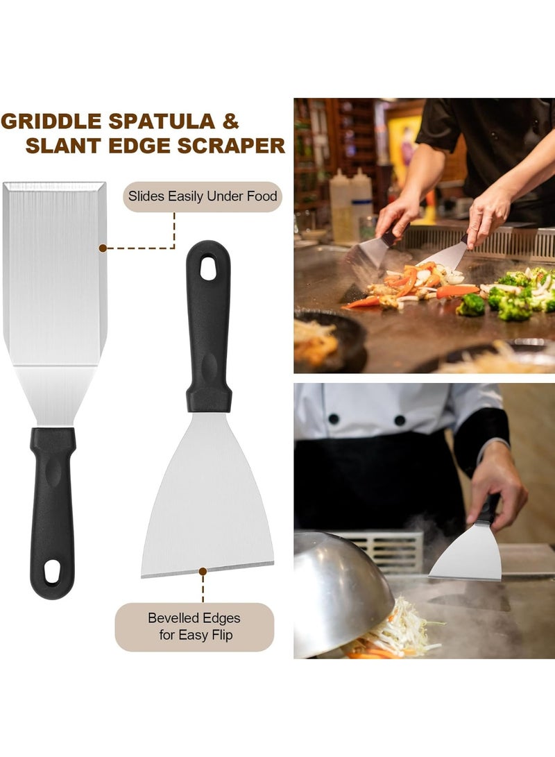 كيلا Flat Top Grill Accessories, Black Stainless Steel Griddle Tool Set for Blackstone and Camp Chef, Perfect Grill Spatula Set Tools, Basting Cover, Scraper for Outdoor Barbecue(Set of 14) - Image 3