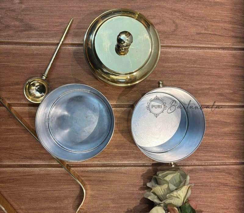 PURI - Brass/Pital Tiffin/Lunch Box-3 Compartrment of 650 ml Each - Image 3