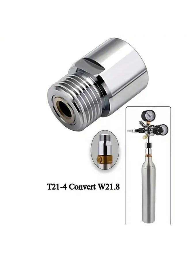 1PC Chrome Plated Copper CO2 Cylinder Adapter Female T21-4 To Male W21.8 Regulator Home Brewing And Soda Dispensing Connector With Pressure Gauge Durable Keg Accessories For Beer Brewing Systems Gas Connection Tool Functional Design Corrosion Resistant - Image 1