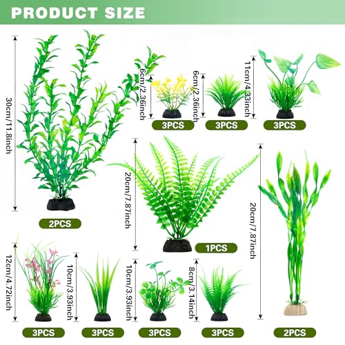 Ameliade Aquarium Artificial Green Plastic Plants Decorations 26 PCS Large Fish Tank Accessories Goldfish Betta Tank Decor - Image 3