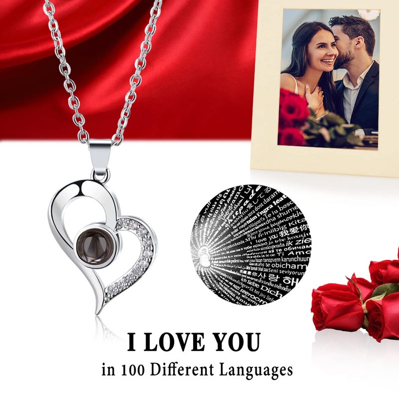 K KYMAKE K KYMAKE Valentines Day Gifts for Her  Valentines Day Rose Bear  Rose Teddy Bear  Gifts for Women  Valentines Day Gifts for Kids  Birthday  I Love You Necklace in 100 Languages(Rose Red)  - Image 5