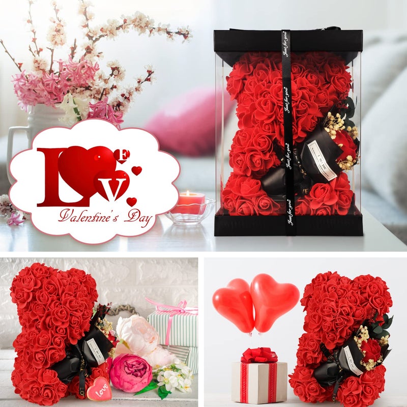 K KYMAKE K KYMAKE Valentines Day Gifts for Her  Valentines Day Rose Bear  Rose Teddy Bear  Gifts for Women  Valentines Day Gifts for Kids  Birthday  I Love You Necklace in 100 Languages(Rose Red)  - Image 3