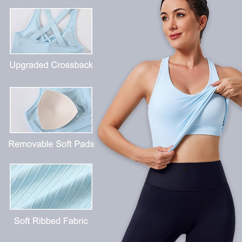 Evercute Workout Yoga Crop Tank Tops for Women 1/2/3 Pack Criss Cross Strappy Tops with Built in Bra Ribbed Seamless Tanks - Image 4