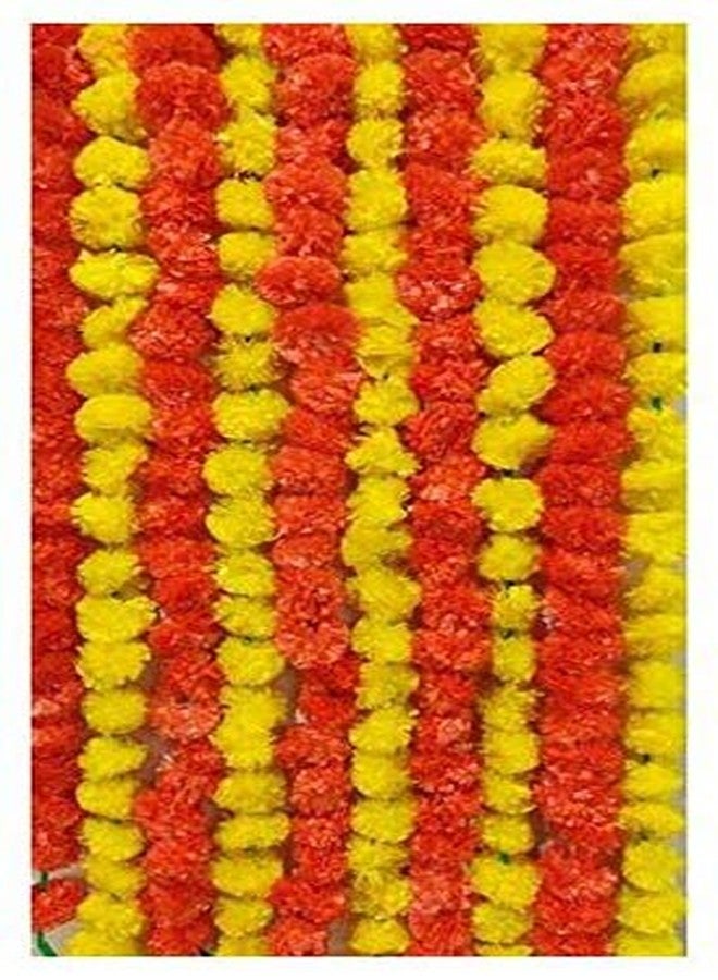 LOGRO Artificial Marigold Flowers Garlands for Decoration - Pack of 10 (5 Yellow + 5 Orange) - Image 2