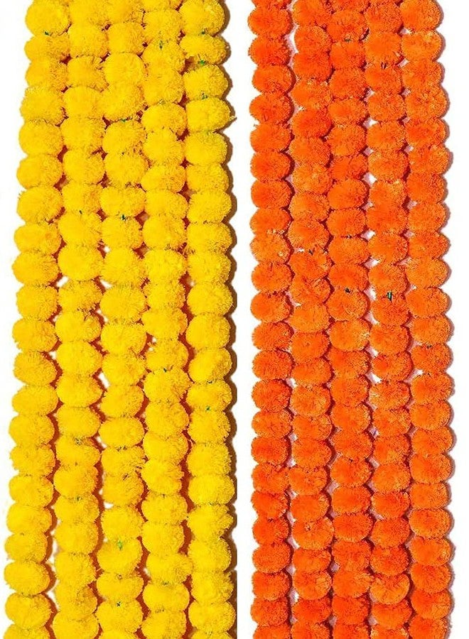 LOGRO Artificial Marigold Flowers Garlands for Decoration - Pack of 10 (5 Yellow + 5 Orange) - Image 1
