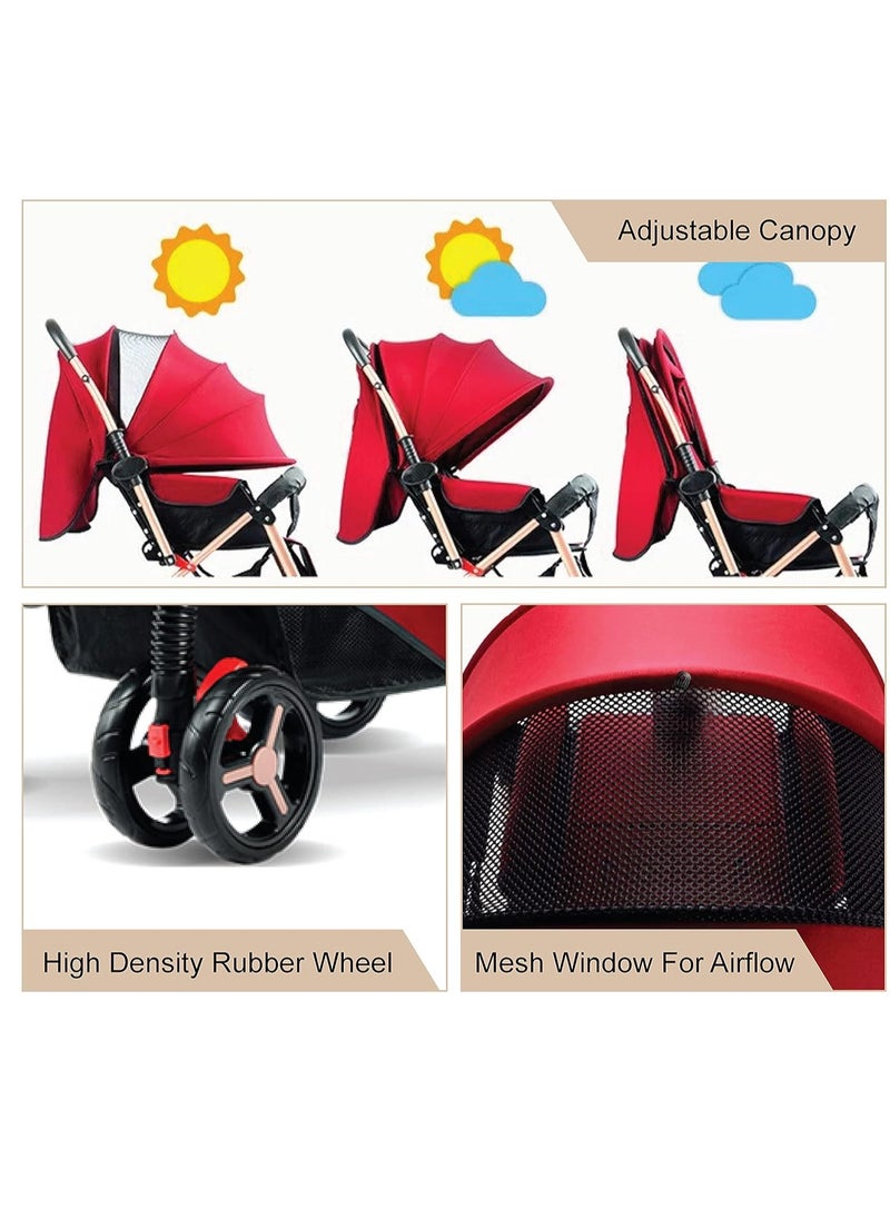 Kiddie 0-3 years Baby/Kids Travel Stroller with Adjustable/Reversible handle, Large Storage Basket, Front tray, Linen Canopy, Adjustable Backrest - RED - pzsku/ZB60ACE75E72BABAA033FZ/45/_/1698135491/6752a6ee-3949-445b-a8b2-bf43007d2ed0