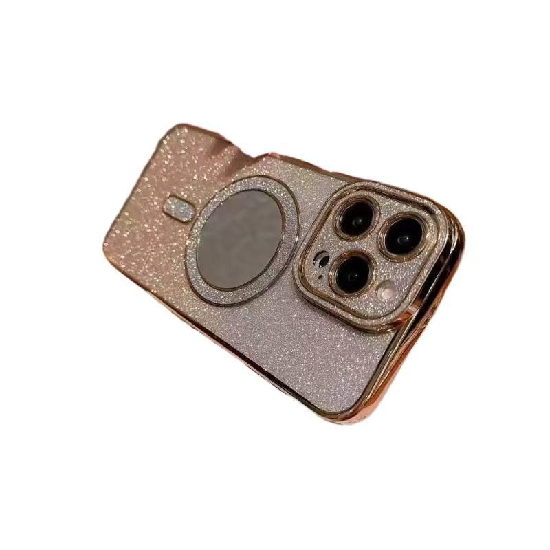 MS غطاء MagSafe بTPU لـ iPhone 16 / 16 Plus / 16 Pro / 16 Pro Max مع مرآة وبودرة لامعة مع مقاوم للصدمات مع مغناطيس قوي باللون ذهبي شامبانيا مغناطيسي من مادة TPU باللون الذهبي - Image 1