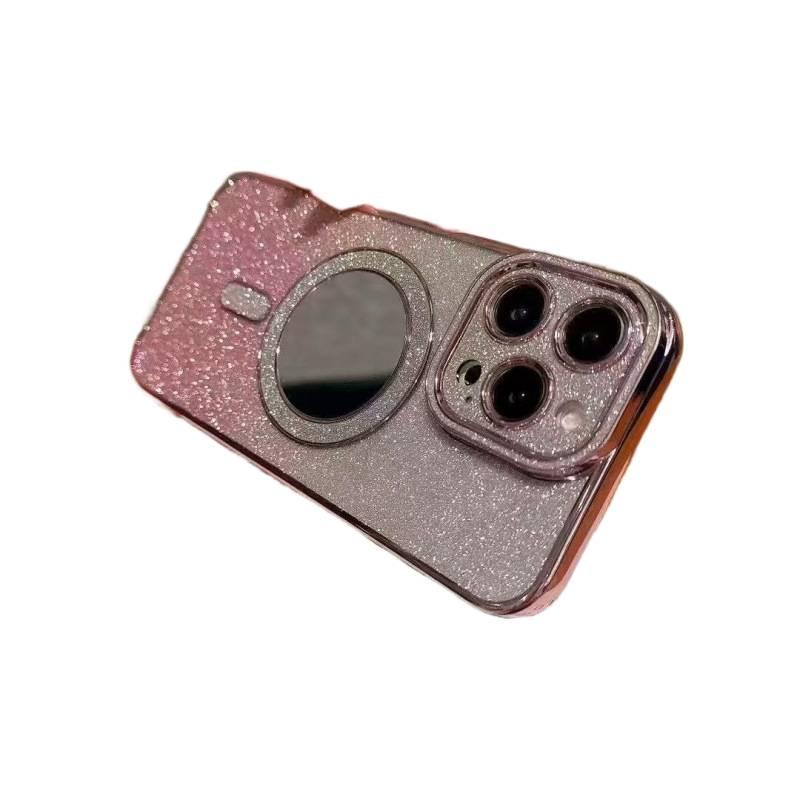 MS غطاء MagSafe بTPU لـ iPhone 16 / 16 Plus / 16 Pro / 16 Pro Max مع مرآة وبودرة لامعة مع مقاوم للصدمات مع مغناطيس قوي باللون ذهبي شامبانيا مغناطيسي من مادة TPU باللون الذهبي - Image 4