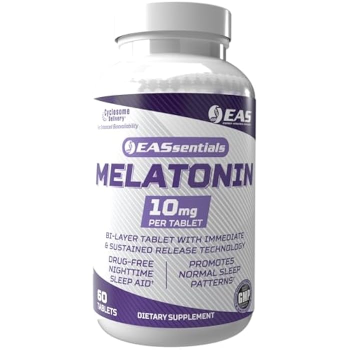 EAS Melatonin 10mg | Drug-Free Nighttime Sleep Aid | Immediate & Sustained Release Technology | Better Absorption with Cyclosome Delivery | 60 Tablets - Image 1