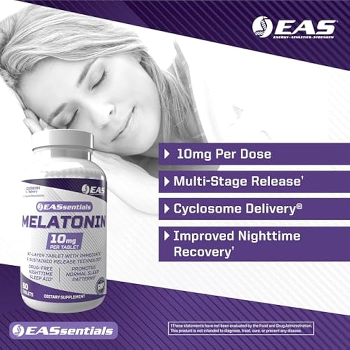 EAS Melatonin 10mg | Drug-Free Nighttime Sleep Aid | Immediate & Sustained Release Technology | Better Absorption with Cyclosome Delivery | 60 Tablets - Image 3