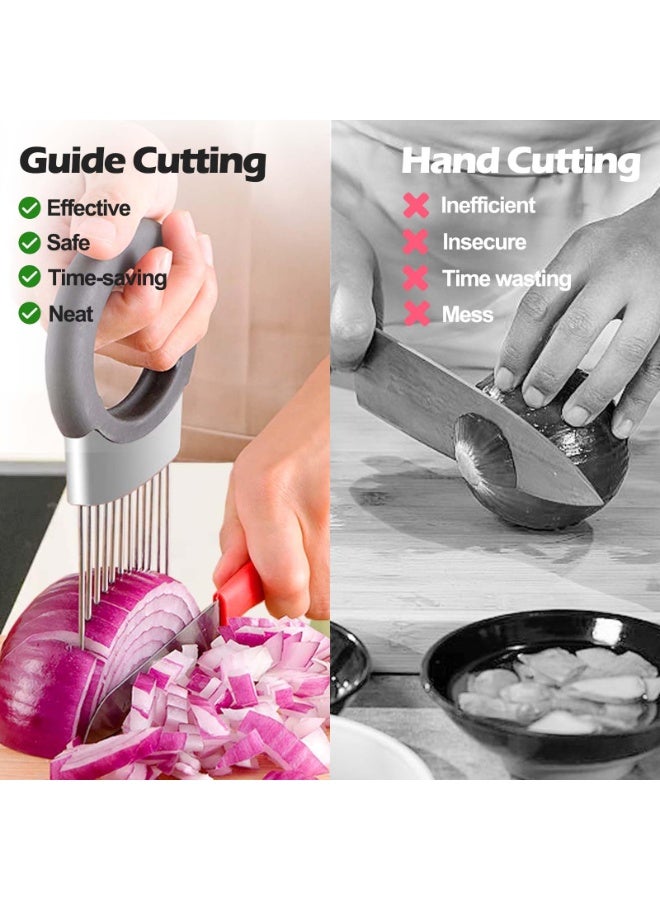Onion Holder for Slicing, Onion Cutter Vegetable Chopper, Stainless Steel Tomato Potato Slicer, Meat Tenderizer Tool, Convenient Grip Food Slicer Assistant, Food Slice Guide for Vegetable Fruit  - Image 3