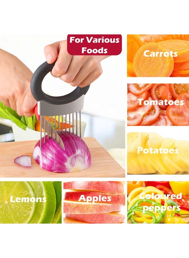 Onion Holder for Slicing, Onion Cutter Vegetable Chopper, Stainless Steel Tomato Potato Slicer, Meat Tenderizer Tool, Convenient Grip Food Slicer Assistant, Food Slice Guide for Vegetable Fruit  - Image 5