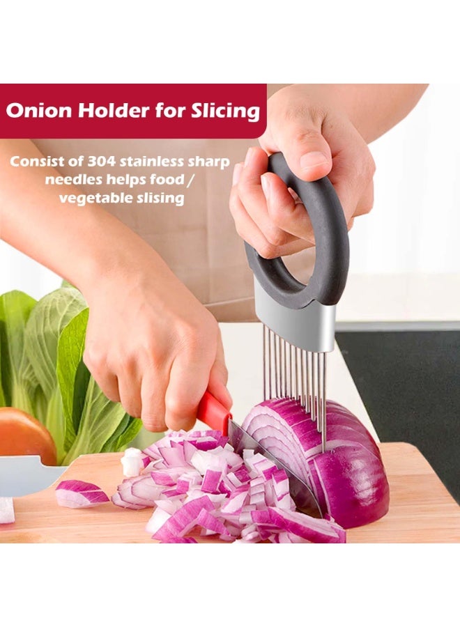 Onion Holder for Slicing, Onion Cutter Vegetable Chopper, Stainless Steel Tomato Potato Slicer, Meat Tenderizer Tool, Convenient Grip Food Slicer Assistant, Food Slice Guide for Vegetable Fruit  - Image 2