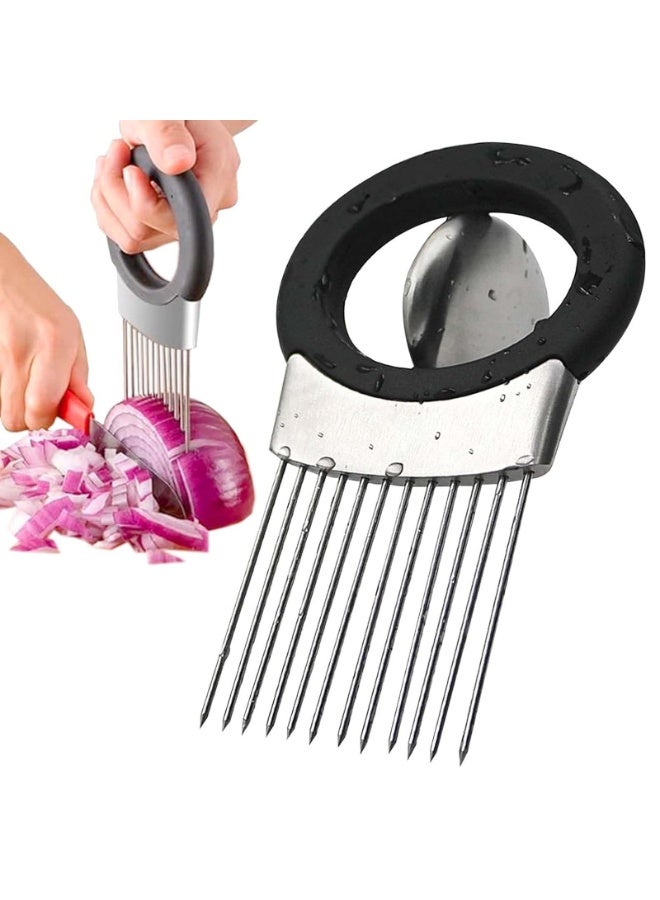 Onion Holder for Slicing, Onion Cutter Vegetable Chopper, Stainless Steel Tomato Potato Slicer, Meat Tenderizer Tool, Convenient Grip Food Slicer Assistant, Food Slice Guide for Vegetable Fruit  - Image 1
