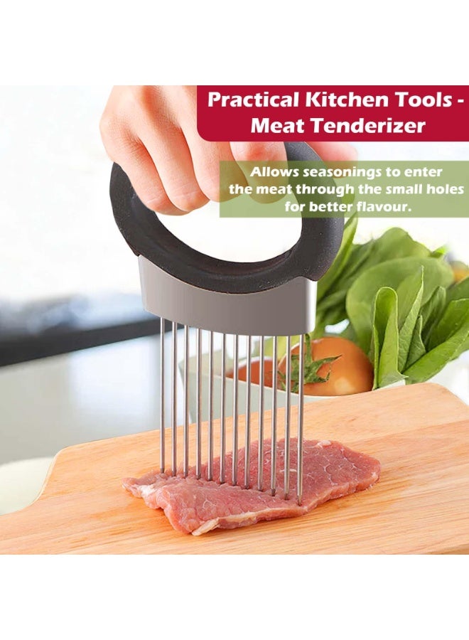 Onion Holder for Slicing, Onion Cutter Vegetable Chopper, Stainless Steel Tomato Potato Slicer, Meat Tenderizer Tool, Convenient Grip Food Slicer Assistant, Food Slice Guide for Vegetable Fruit  - Image 4