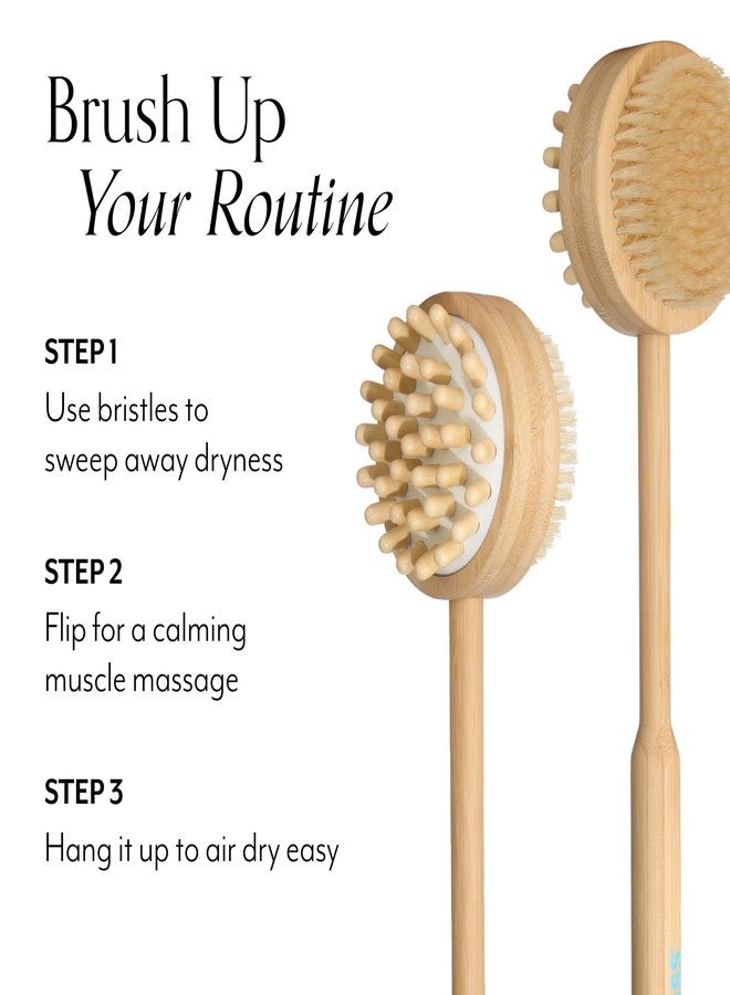 Bliss 2-in-1 Wooden Shower Brush for Back and Body, Exfoliating Dry Brush Bristles with Massaging Nubs for Sore Muscles, Use Wet or Dry - Image 3