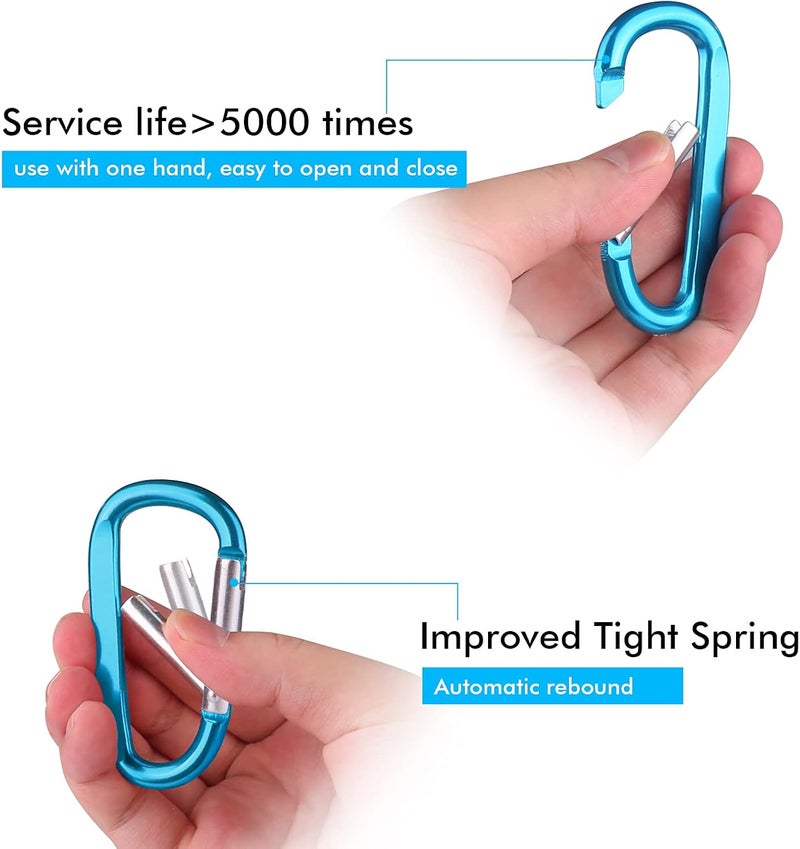 CampTek 6PCS Black Carabiner Caribeaner Clip3 Large Aluminum D Ring Shape Carabeaner with 6PCS Keyring Keychain Hook - Image 3