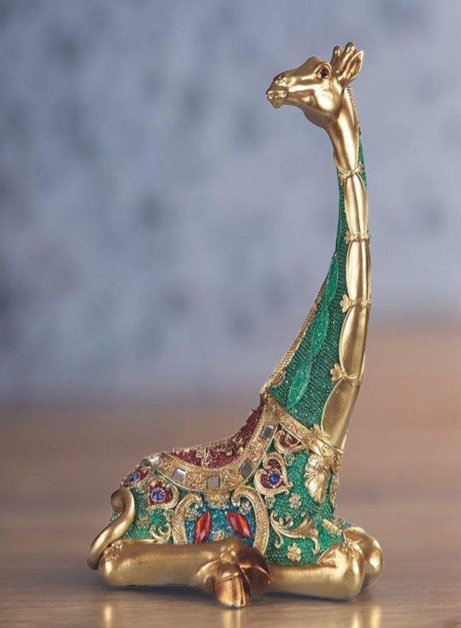 ICE ARMOR Hand Painted 10" H Green Giraffe Sitting Figurine Statue Sculpture Ornament Decoration Home/Room Decor Ideas for Housewarming, Holidays and Birthdays Great Collectible - Image 1
