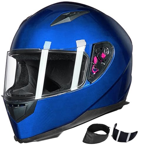 ILM Full Face Motorcycle Street Bike Helmet with Removable Winter Neck Scarf 2 Visors DOT ModelJK313 S Blue