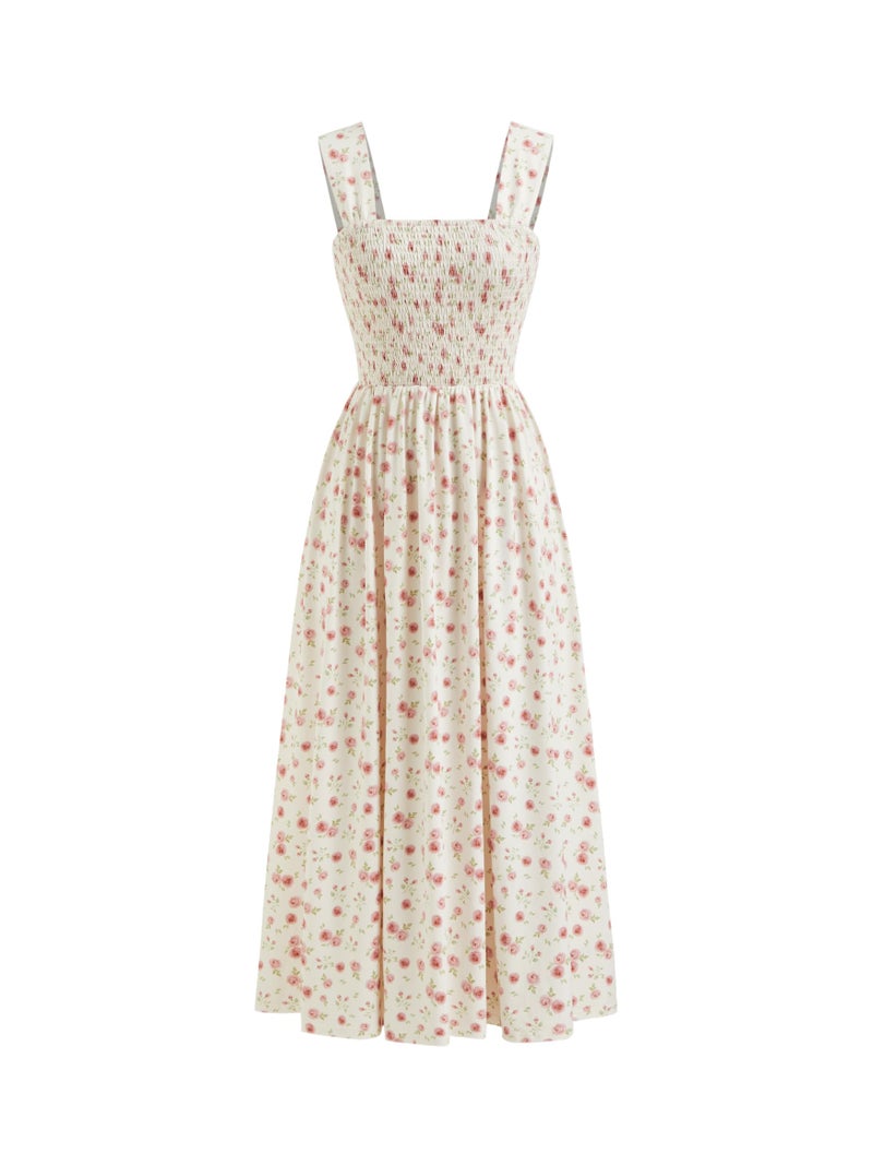 CIDER Womens Floral Summer Dresses Square Neck Sleeveless Midi A Line Casual Sundress Pink - Image 1