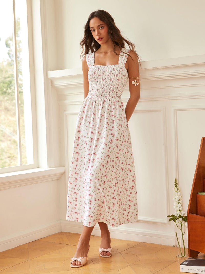 CIDER Womens Floral Summer Dresses Square Neck Sleeveless Midi A Line Casual Sundress Pink - Image 2