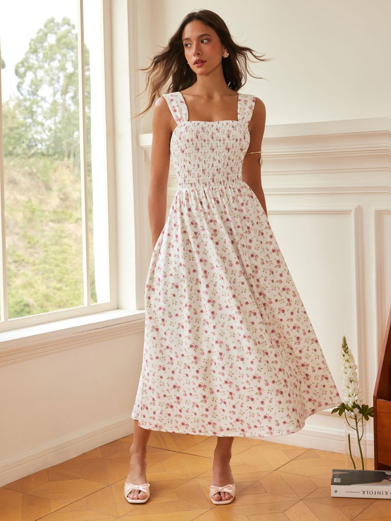 CIDER Womens Floral Summer Dresses Square Neck Sleeveless Midi A Line Casual Sundress Pink - Image 3