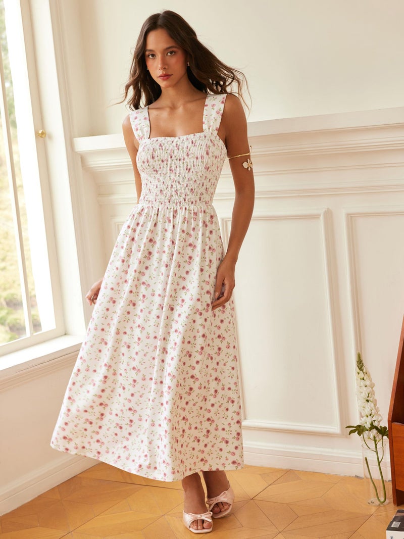 CIDER Womens Floral Summer Dresses Square Neck Sleeveless Midi A Line Casual Sundress Pink - Image 5