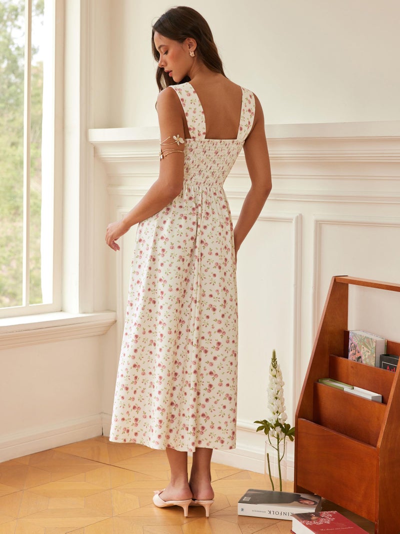 CIDER Womens Floral Summer Dresses Square Neck Sleeveless Midi A Line Casual Sundress Pink - Image 4