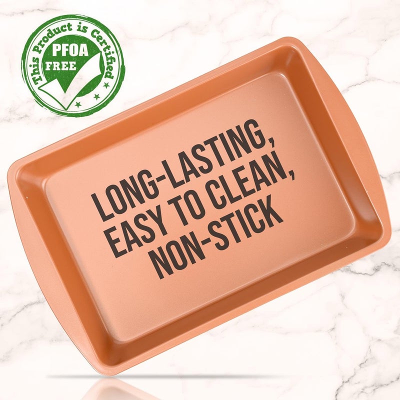 NutriChef Non-Stick Baking Pan w/Lid - Heavy Duty Carbon Steel Bake Tray for Roasting & Baking - Premium Multi-Layer Nonstick Coating, PTFE, PFOS, PFOA Free - 15" x 11", Copper - Image 3